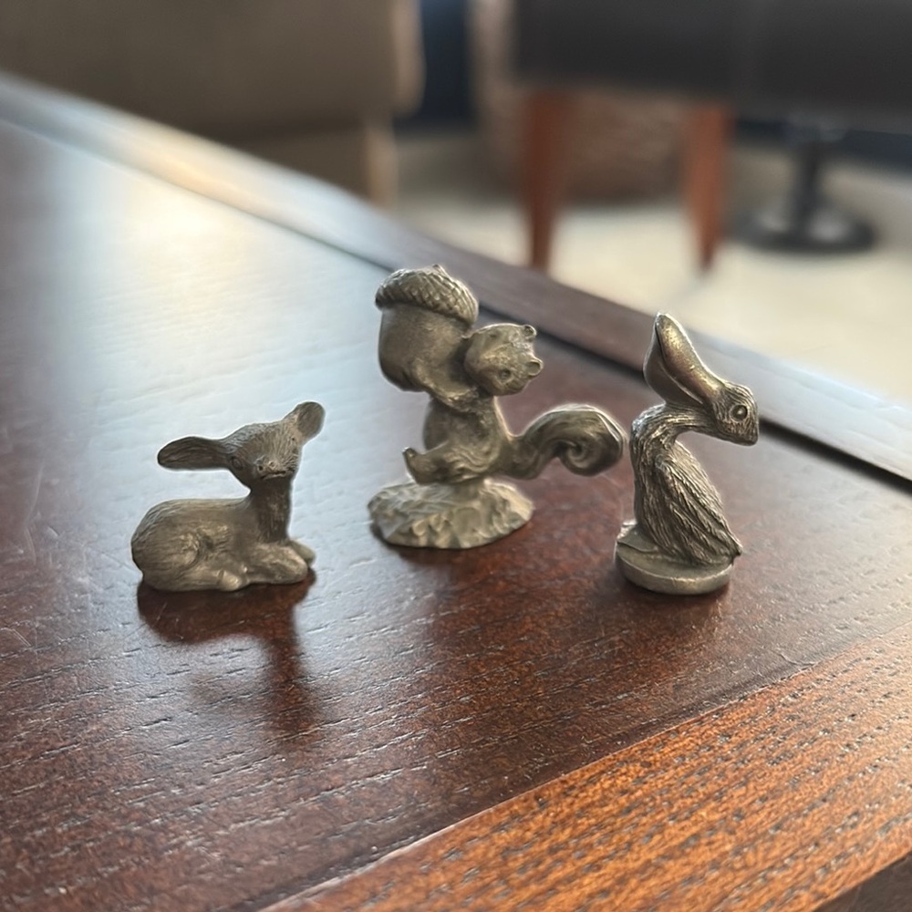 Set of three small pewter animal figurines